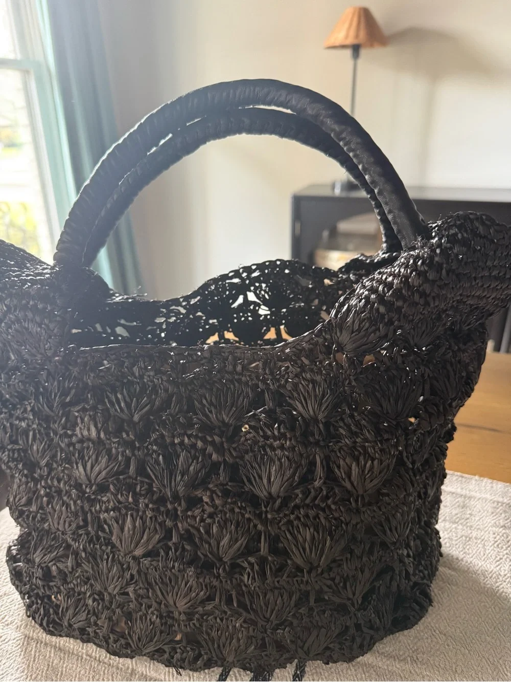 Brown Raffia Woven Tote Bag -a point etc